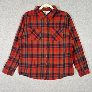 Gander Mountain Flannel Shirt Womens XL Orange Navy Guide Series Hiking Camping